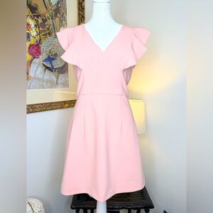 French Connection Pink Flutter Sleeve V-Neck Dress Women’s Size 6